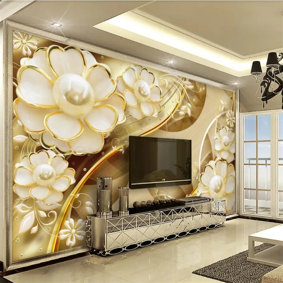Custom-wallpaper-3D-mural-luxury-jewelry-flower-TV-background-wall-5d-living-room-bedroom-decorative-painting